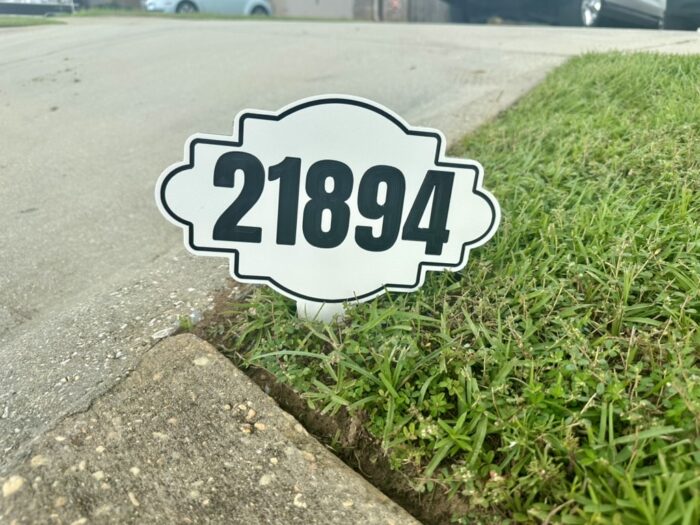 Address Sign for Yard / House Number Sign, Glows In Dark At Night, EZ Install, Quatrefoil Design