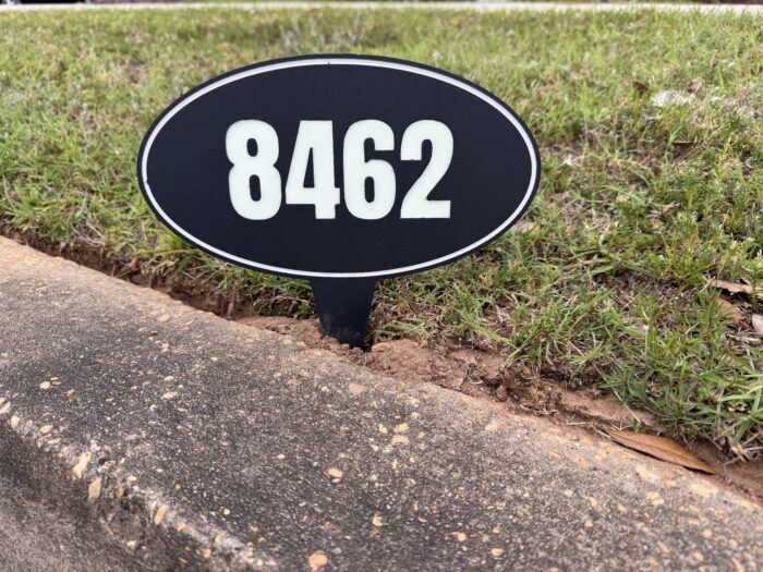 Address Sign for Yard / House Number Sign, Glows In Dark At Night, EZ Install, Oval Design